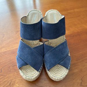 KENNETH COLE | Blue Suede Olivia X Band Wedge, Size 8